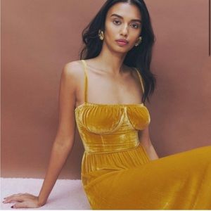 Reformation Inessa Velvet Dress Turmeric